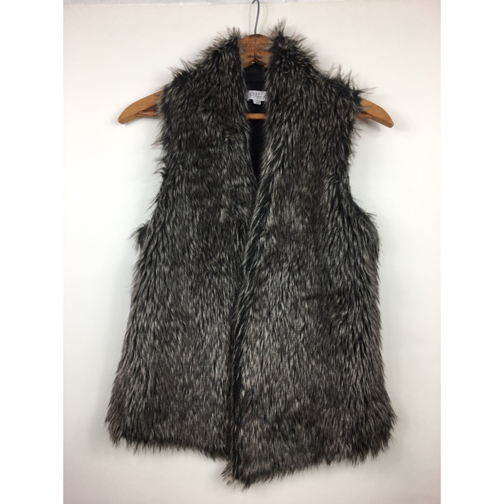 Joseph A Qu est-Ce que Silk Womens L Gray Faux Fur Sweater Vest Cable Knit